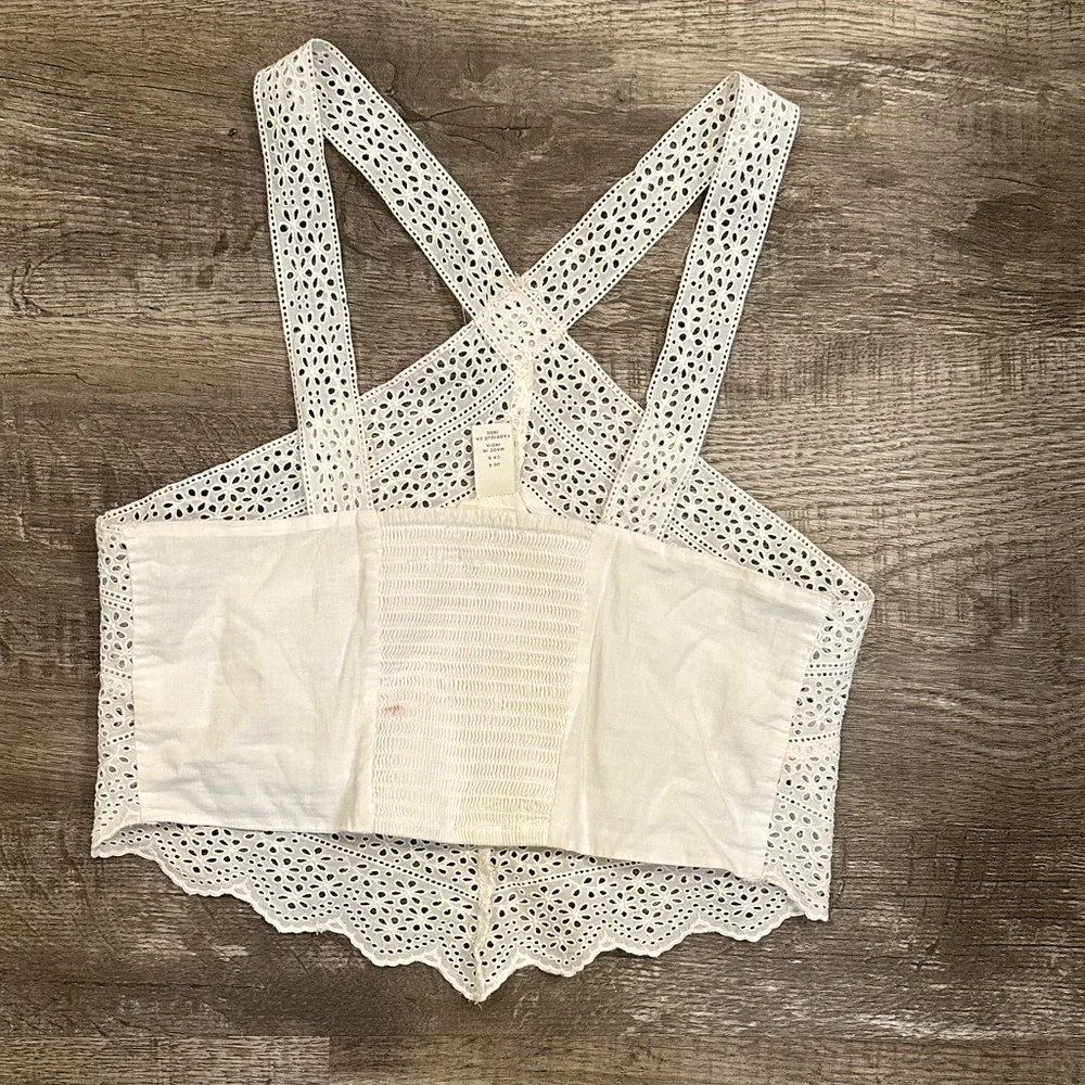 H&M White Lace Halter Corseted‎ Crop Top with V Hem Size 8 - Picture 4 of 8